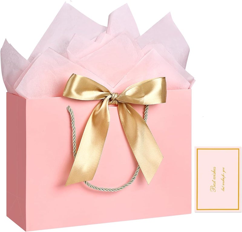 JMANNI Gift Bag, 1PCS Gift Bags Large with Ribbon and 1 Greeting Cards 2 Tissue Paper, Portable Paper Gift Bag with Handles, Birthday Gift Bags, Valentine's Day, Present Bags for Christmas Wedding Party Mothers Day - Image 1